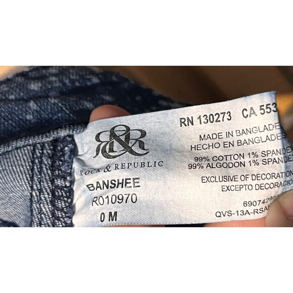 Rock Republic Moto Jeans Womens 0 Skinny Crop Banshee Blue White Splatter Denim - Picture 5 of 9